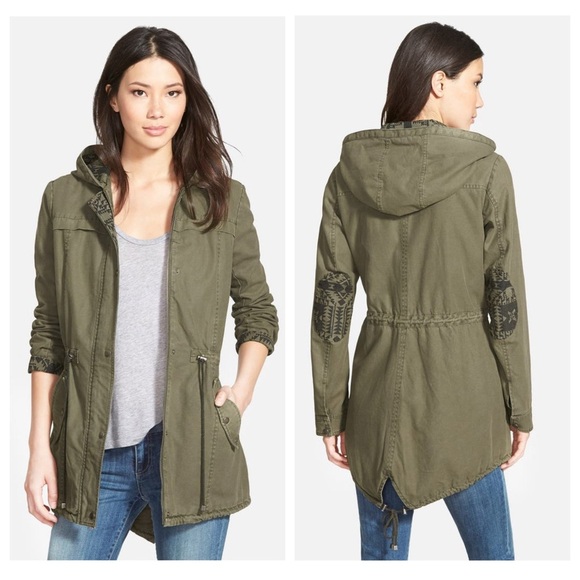 Levi's Army Green Quilted Aztec Elbow Patch Fishtail Hooded Parka Utility Coat - Picture 6 of 13